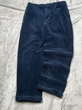 Vintage Polo Ralph Lauren Pleated Corduroy Pants Men 34x29 Blue Preppy Baggy Y2K